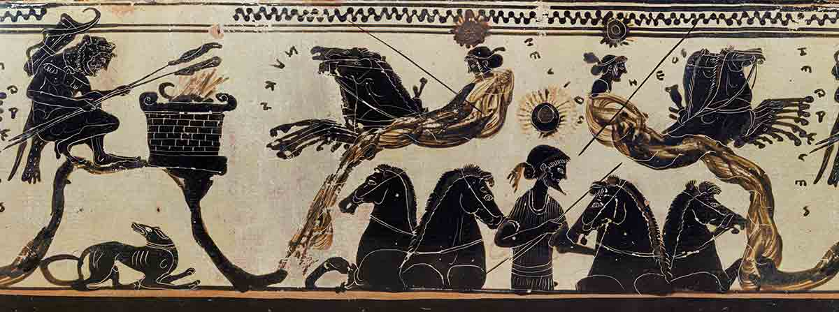 Terracotta Lekythos: Helios Rising in his Chariot