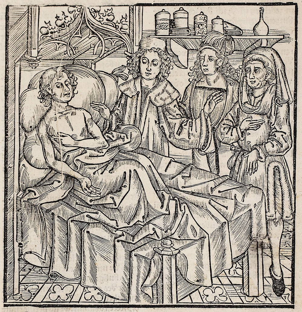Three Doctors Attend a Man with the Plague